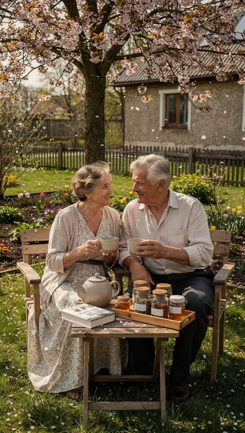 Arbatos lapai ir šviežios žolelės ant baltos lėkštelės, pabrėžiantys natūralumą ir sveikatingumą.